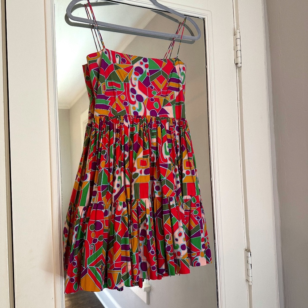 SWF printed tiered mini dress with spaghetti straps